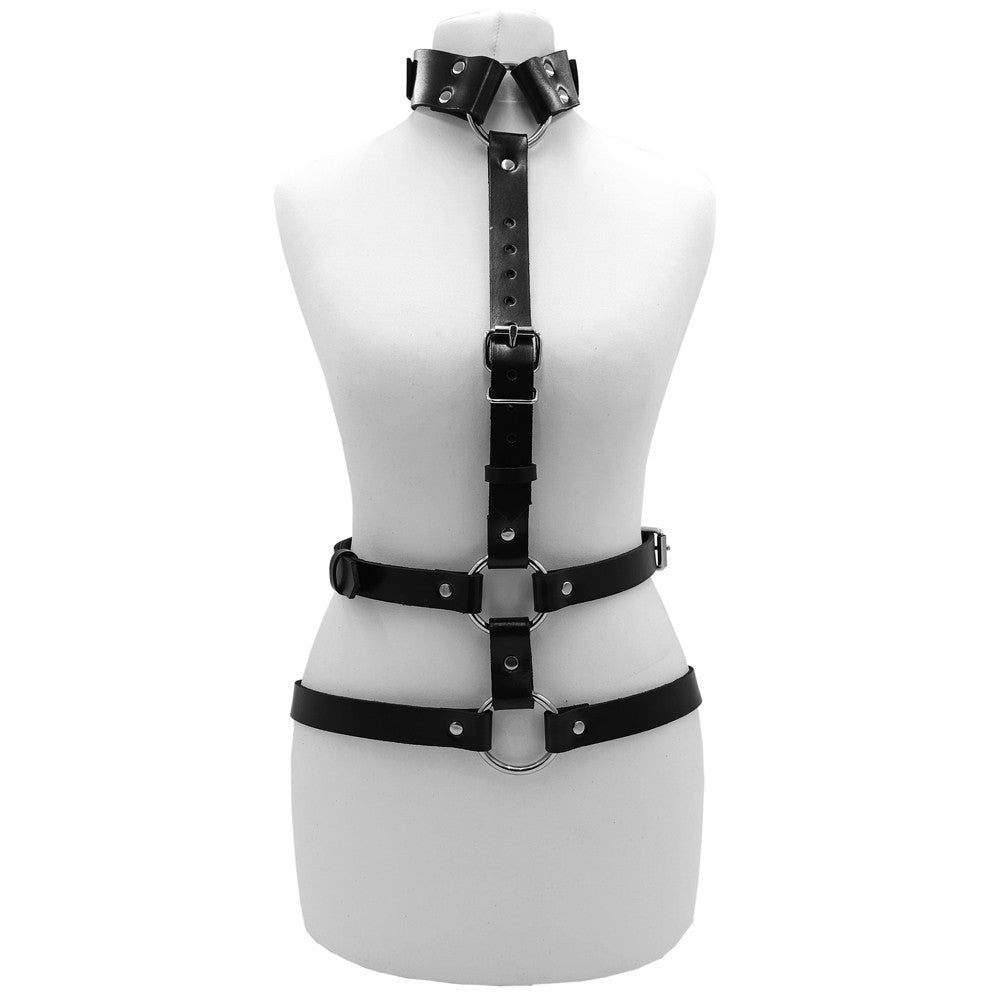 Leather Female Body Harness with Choker