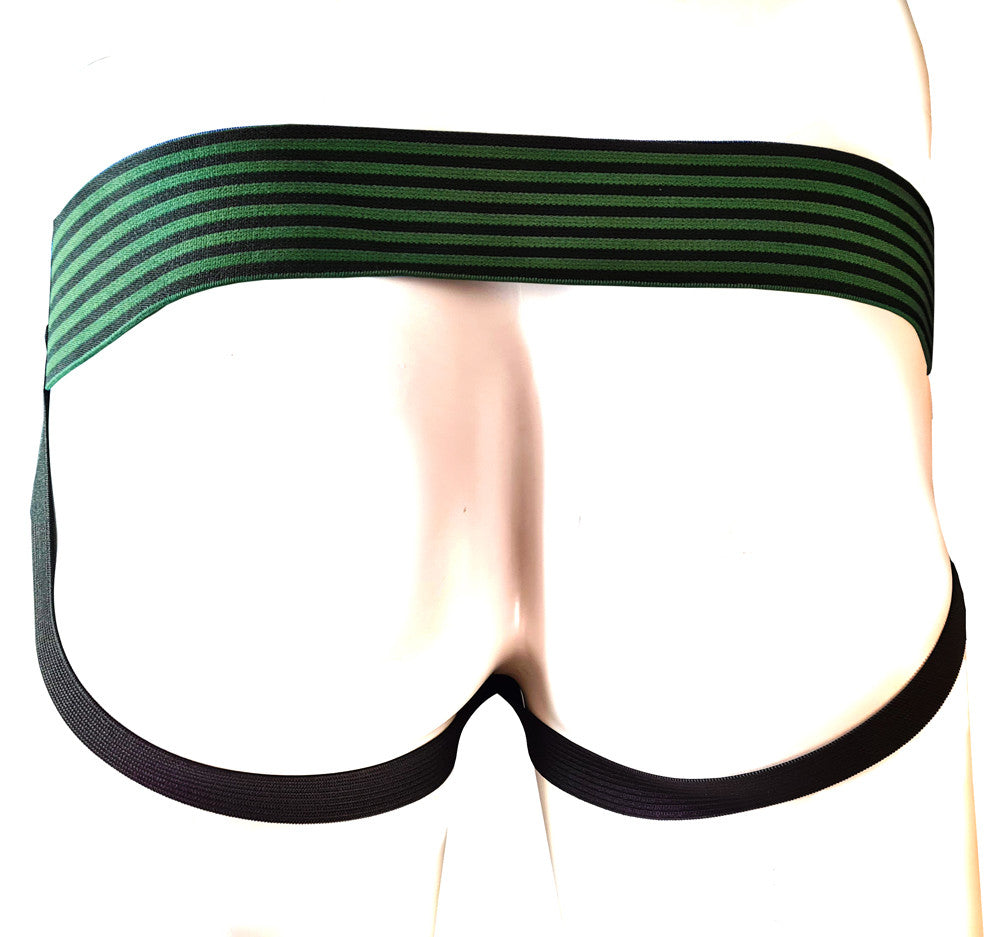 Leather Jock Strap With Stripe & Stripe Elasticated Wiastband