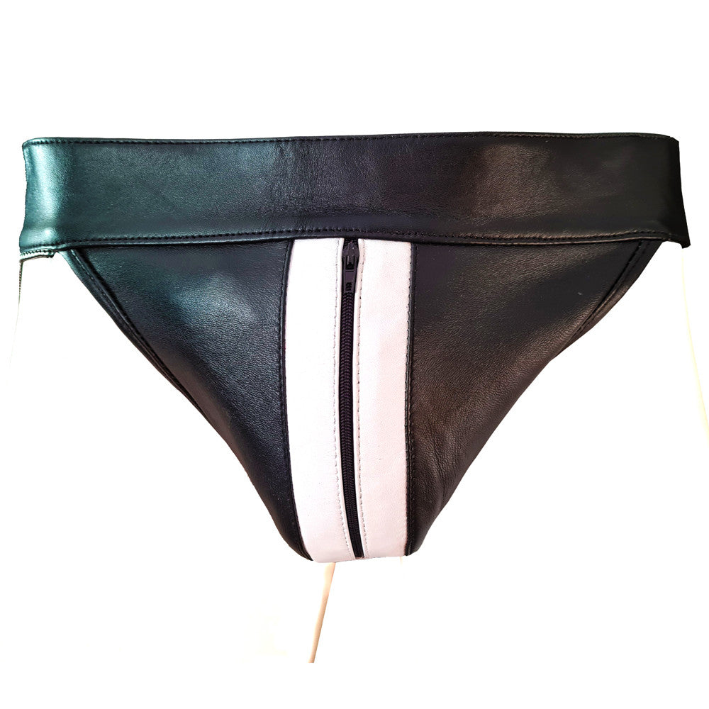 Leather Zip Jock Starp With Stripe