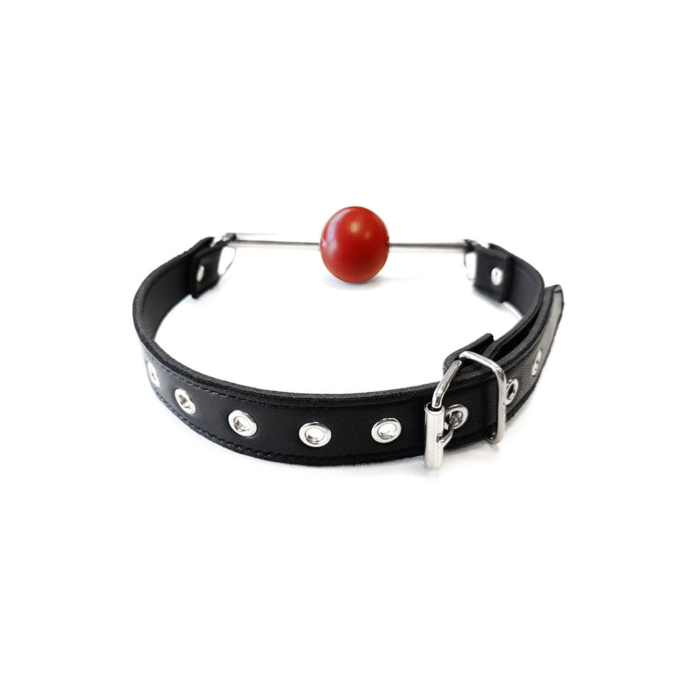 Leather Ball Gag with Removable Rubber Red Ball with Stainless Steel Rod