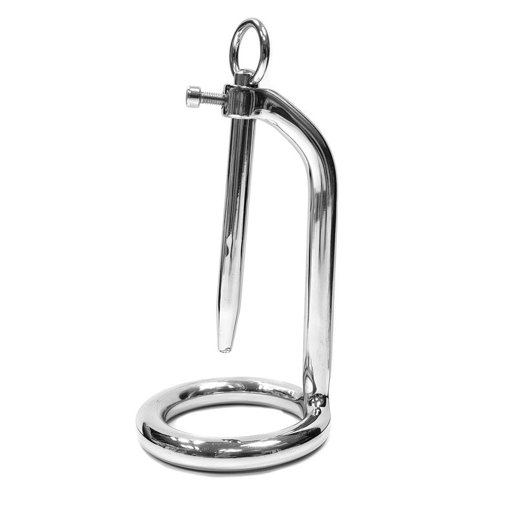 Stainless Steel 45mm Chastity Ring With Urethral Probe In Clamshell