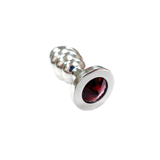 Medium Stainless Steel Threaded Butt Plug With Coloured Crystal In Clamshell