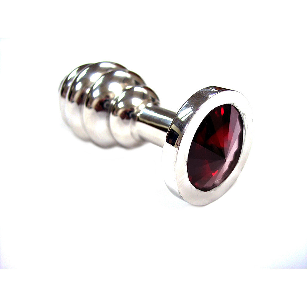 Large Stainless Steel Threaded Butt Plug With Coloured Crystals In Clamshell