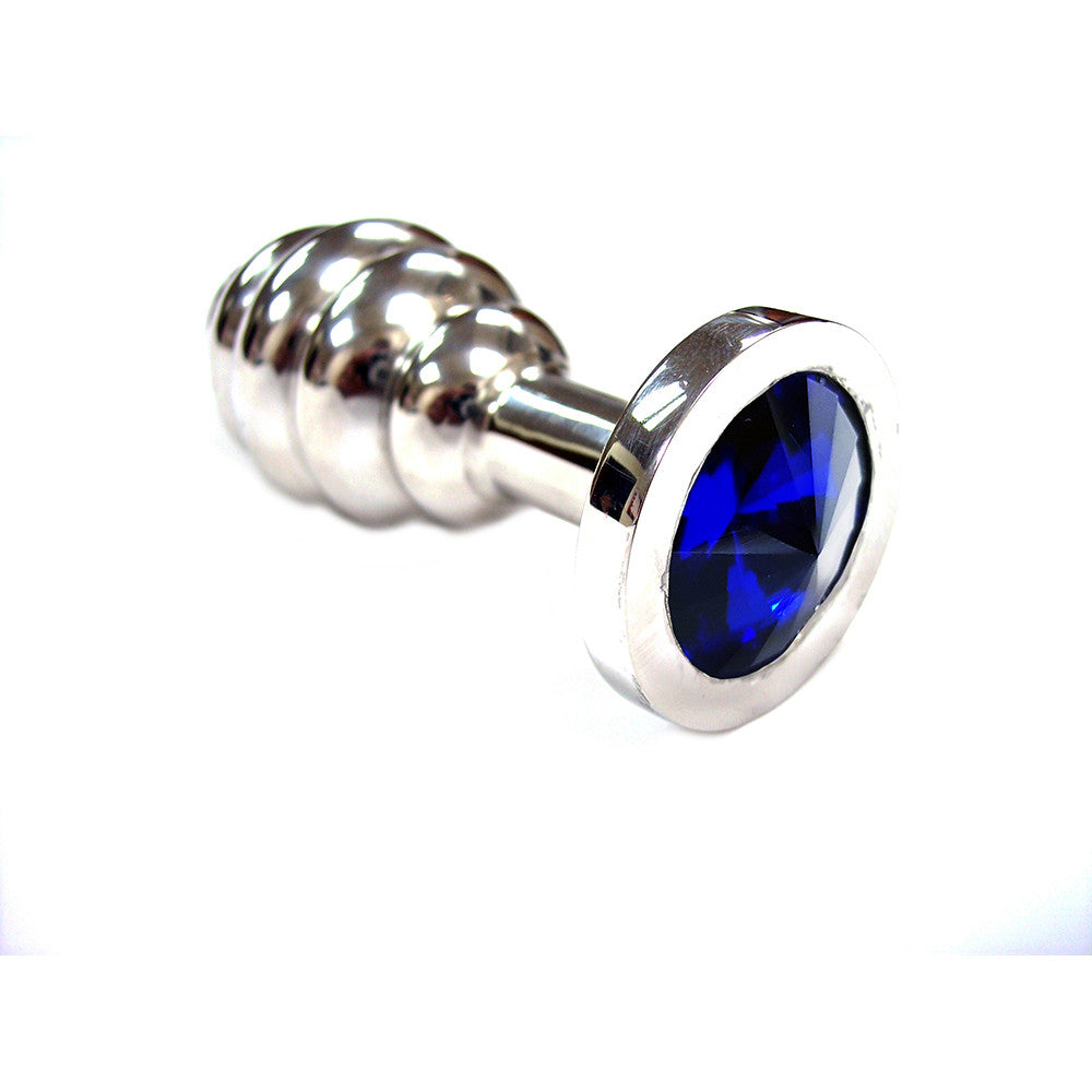 Large Stainless Steel Threaded Butt Plug With Coloured Crystals In Clamshell
