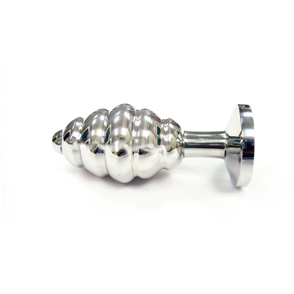 Medium Stainless Steel Threaded Butt Plug With Coloured Crystal In Clamshell