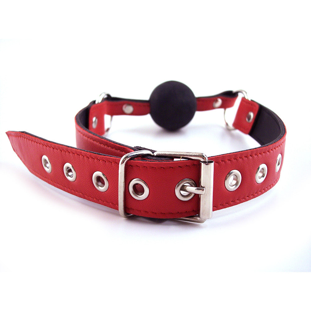 Leather ball gag with soft rubber ball, adjustable buckle strap