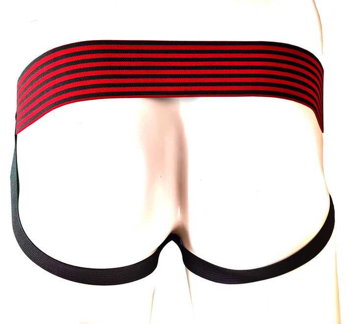 Leather Jock Strap With Stripe & Stripe Elasticated Wiastband