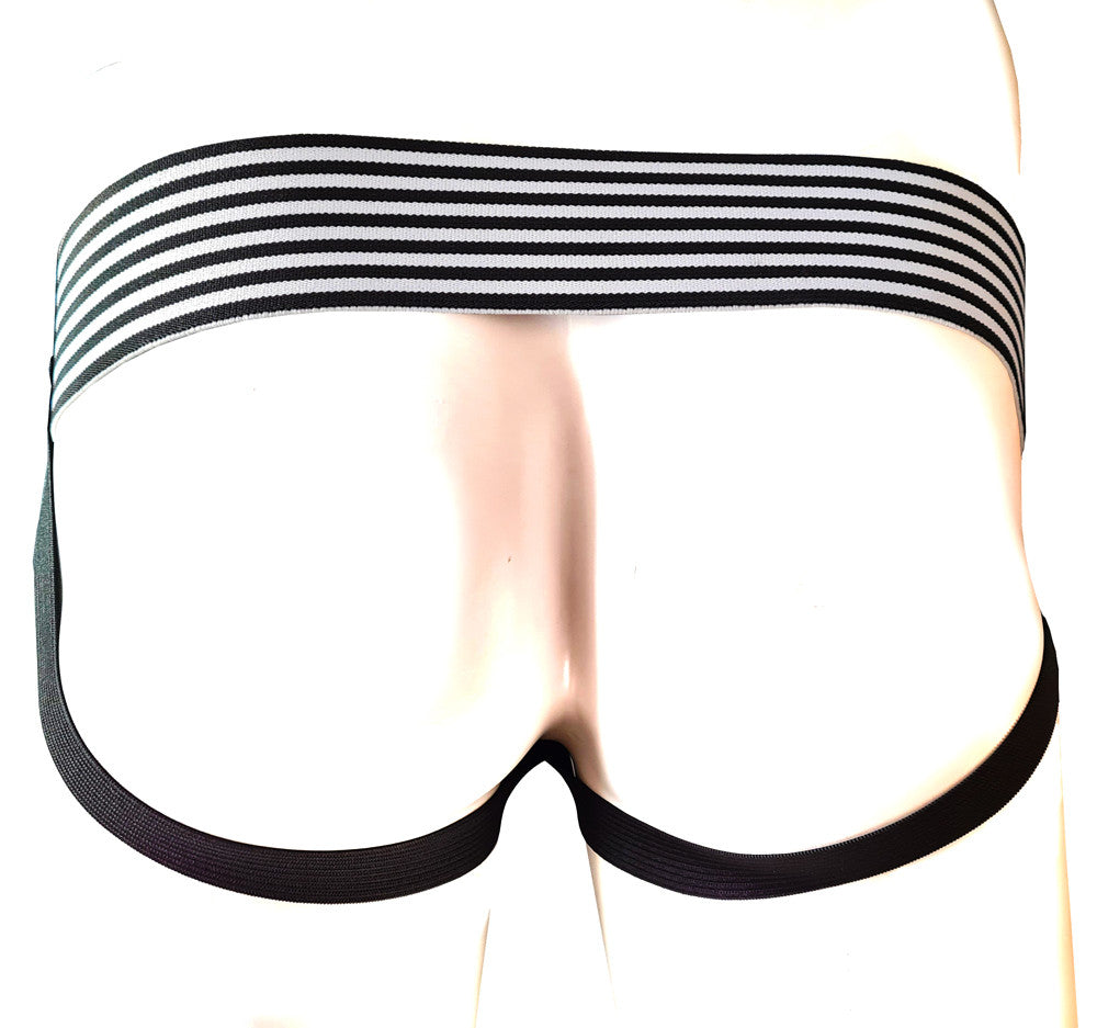 Leather Jock Strap With Stripe & Stripe Elasticated Wiastband