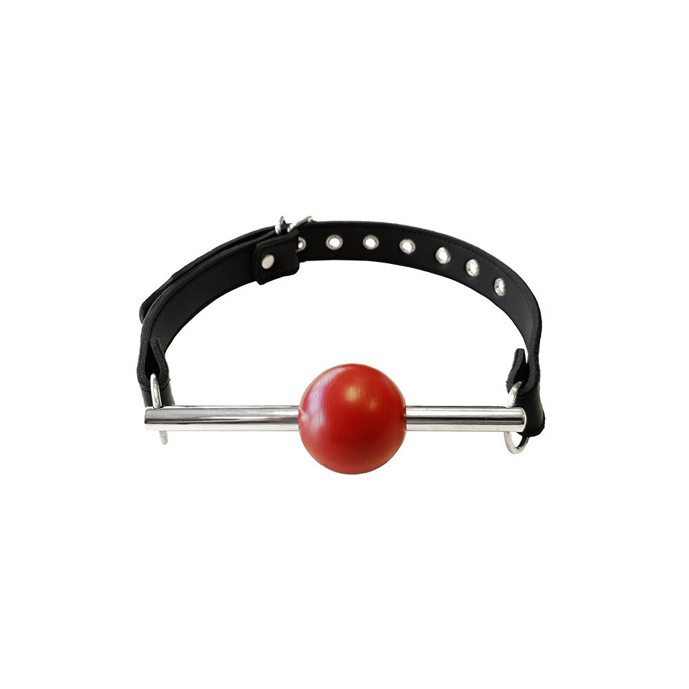 Leather Ball Gag with Removable Rubber Red Ball with Stainless Steel Rod