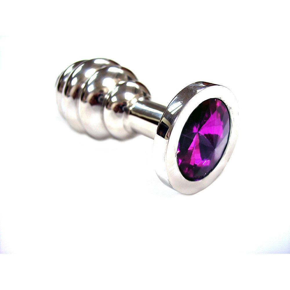 Large Stainless Steel Threaded Butt Plug With Coloured Crystals In Clamshell