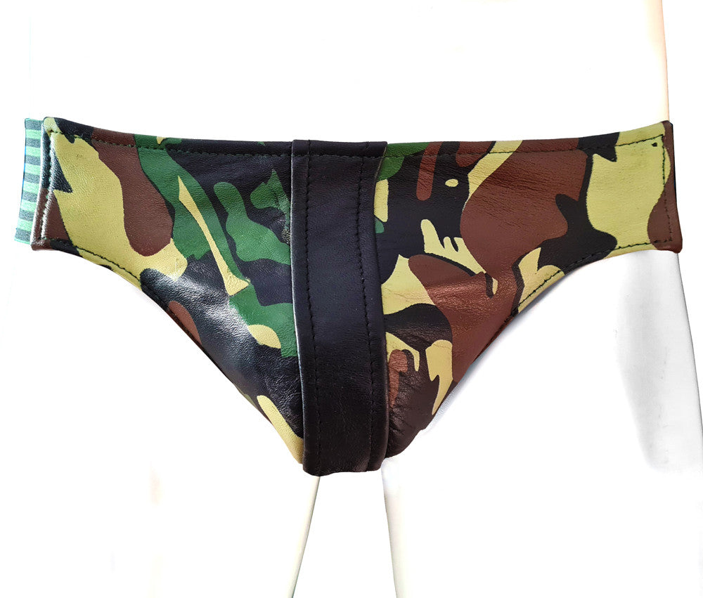 Leather Jock Strap With Stripe & Stripe Elasticated Wiastband