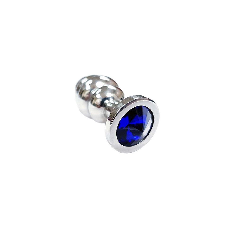Small Stainless Steel Threaded Butt Plug With Coloured Crystal In Clamshell