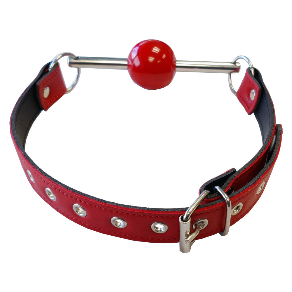 Leather Ball Gag with Removable Rubber Red Ball with Stainless Steel Rod