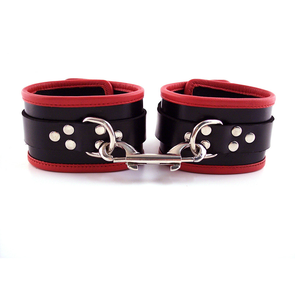 Leather Wrist Cuffs With Coloured Piping