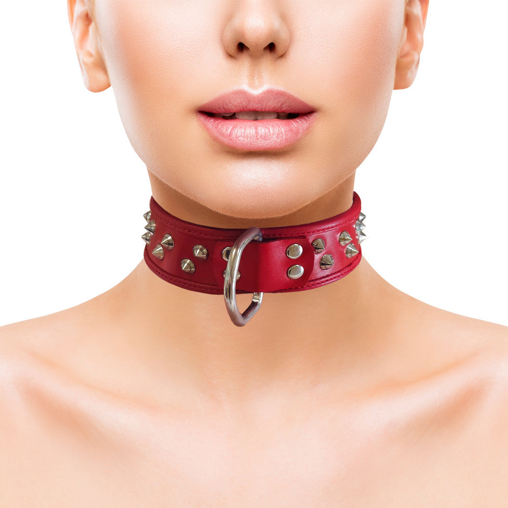 Leather Studded Collar with D-Ring