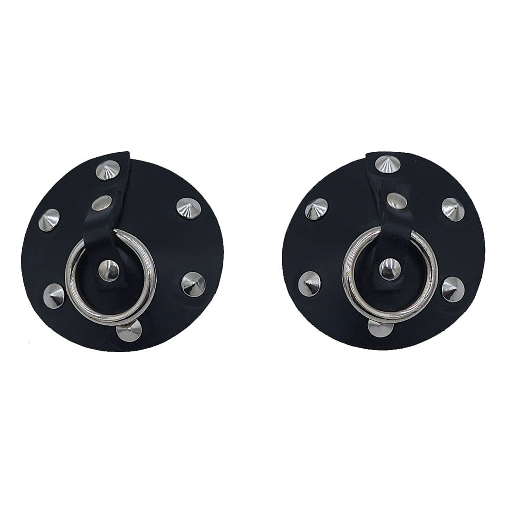 Leather Studded Nipple Covers Black + Extra Stickers With Clamshell