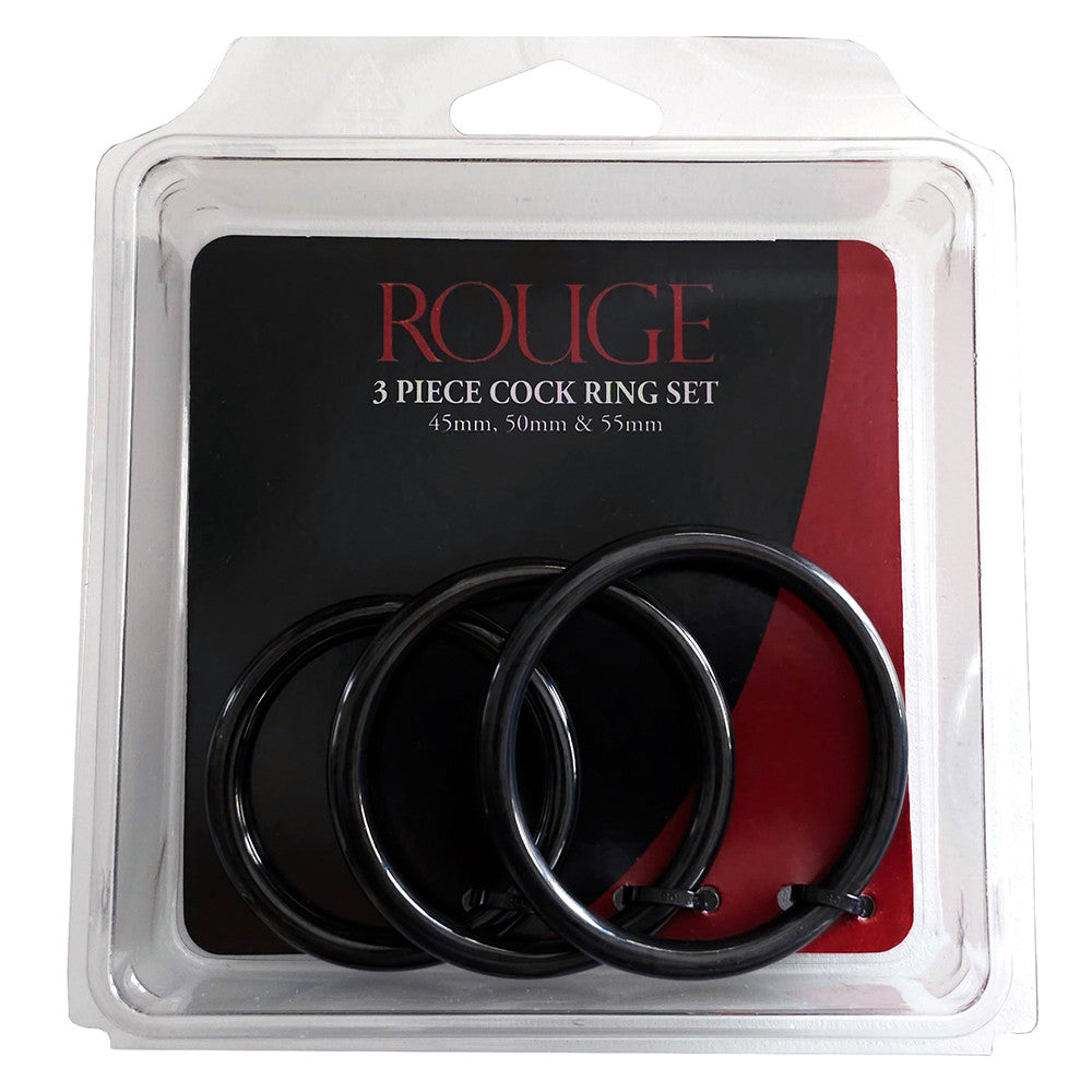 Stainless Steel 3 Piece Cock Ring Set (45/50/55mm) BLACK