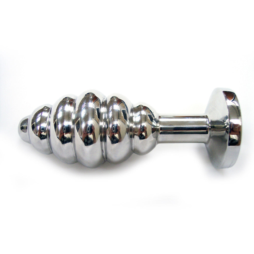 Large Stainless Steel Threaded Butt Plug With Coloured Crystals In Clamshell