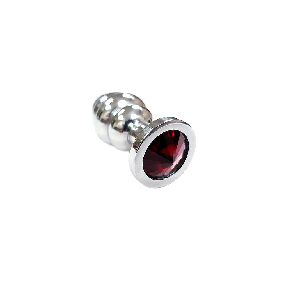 Small Stainless Steel Threaded Butt Plug With Coloured Crystal In Clamshell