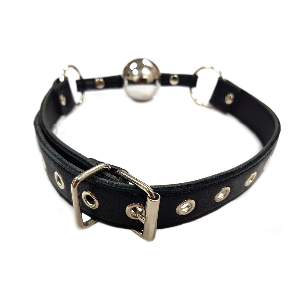 Leather Ball Gag With Hollow Stainless Steel Ball