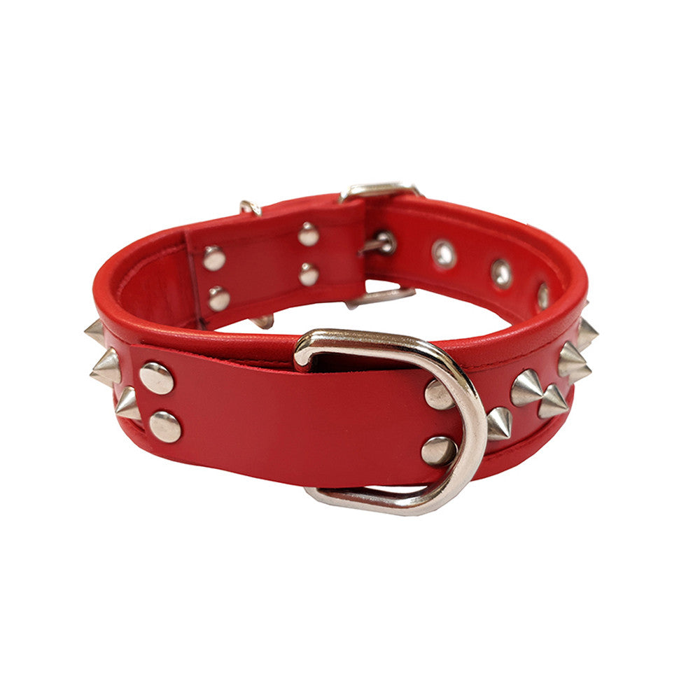 Leather Studded Collar with D-Ring