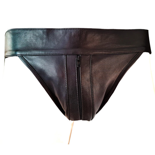 Leather Zip Jock Starp With Stripe