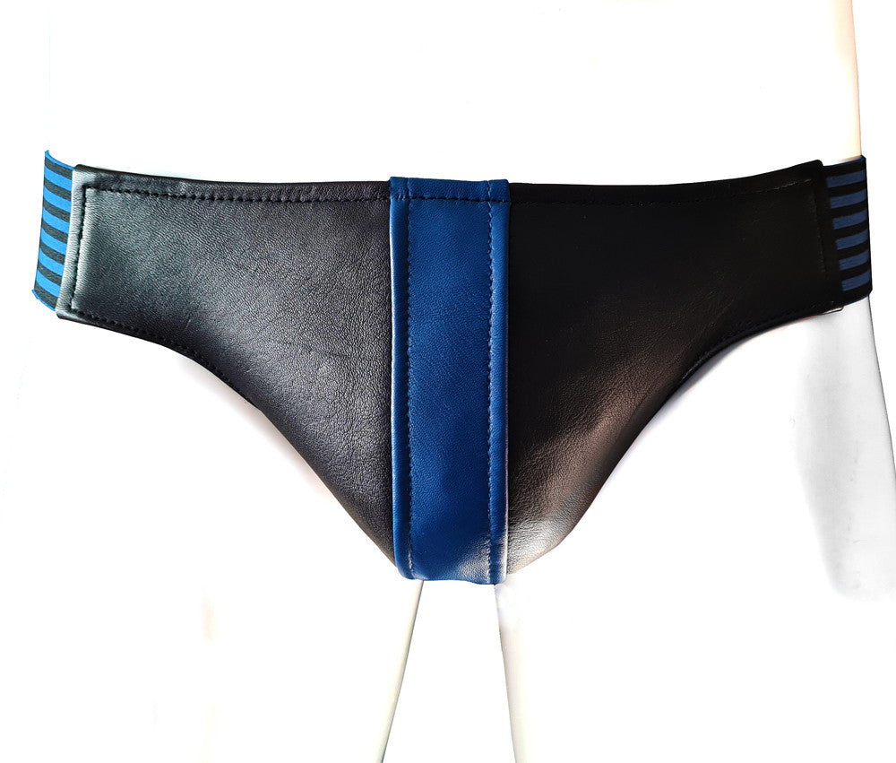 Leather Jock Strap With Stripe & Stripe Elasticated Wiastband