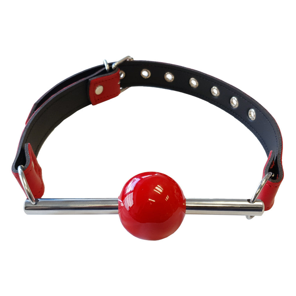 Leather Ball Gag with Removable Rubber Red Ball with Stainless Steel Rod