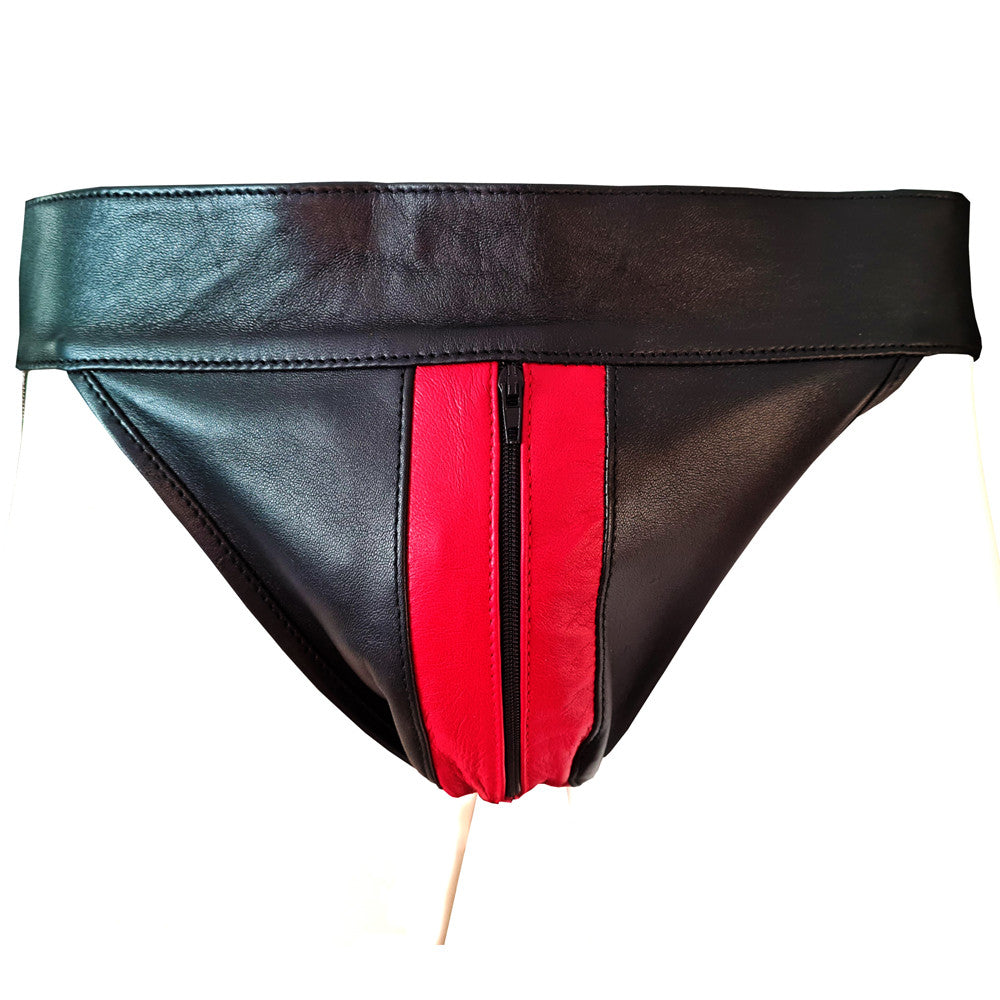 Leather Zip Jock Starp With Stripe
