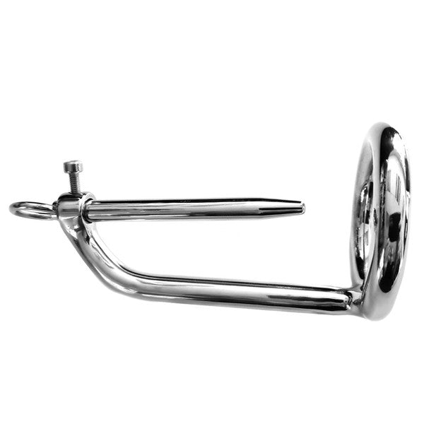 Stainless Steel 45mm Chastity Ring With Urethral Probe In Clamshell