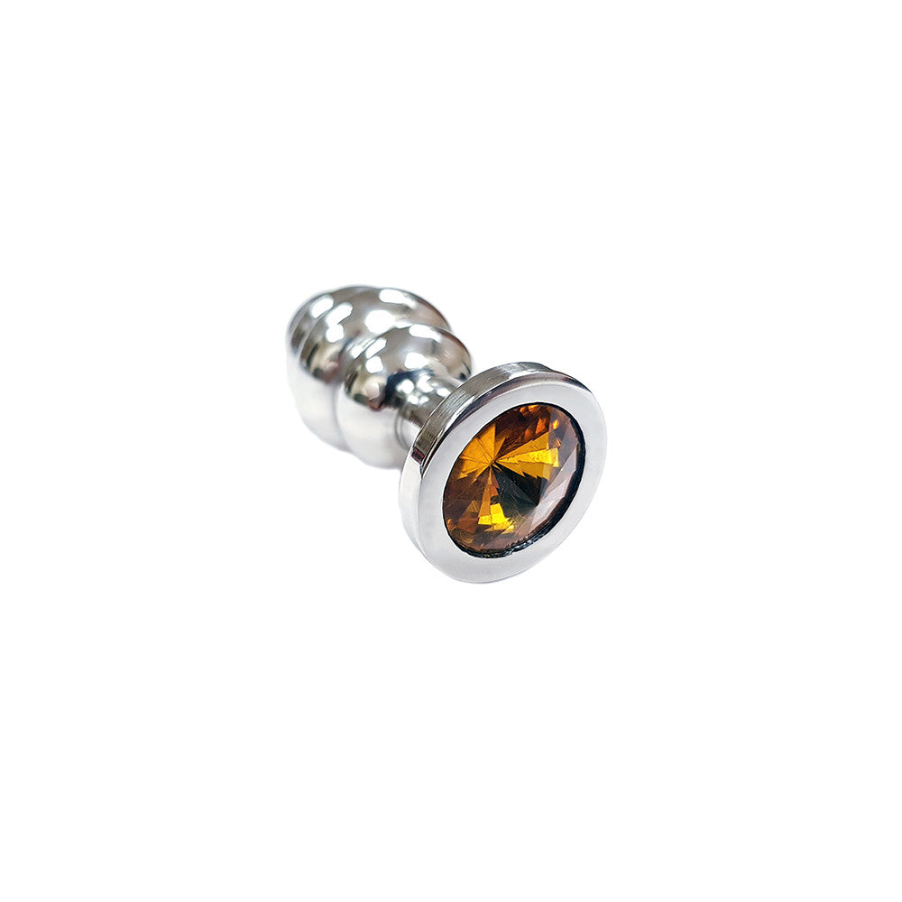 Small Stainless Steel Threaded Butt Plug With Coloured Crystal In Clamshell