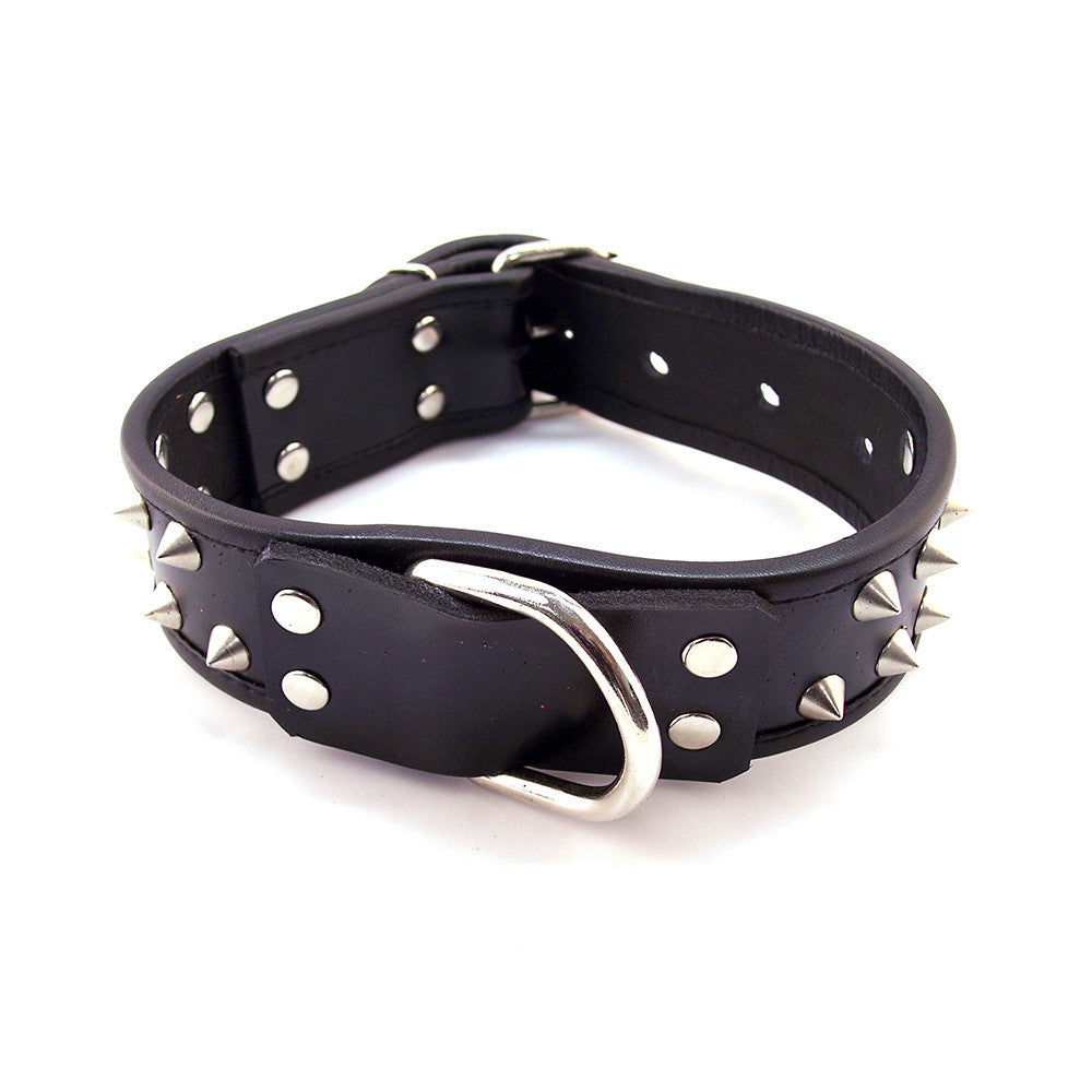 Leather Studded Collar with D-Ring