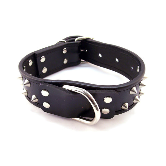 Leather Studded Collar with D-Ring