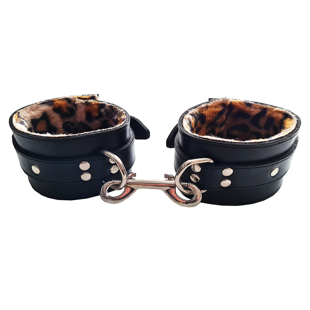 Leather Wrist Cuffs With Faux Fur Lining
